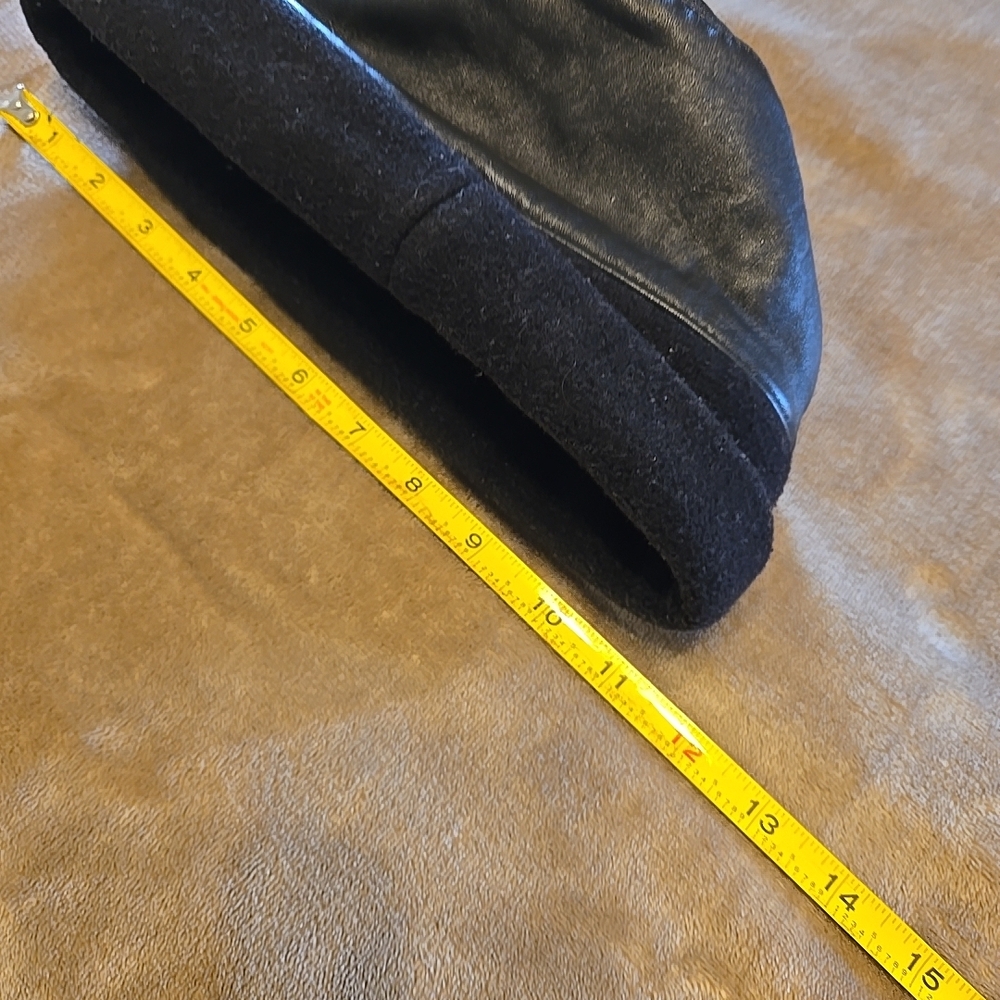 Black Leather Womens Bucket Hat Cotton Trim - Picture 7 of 16
